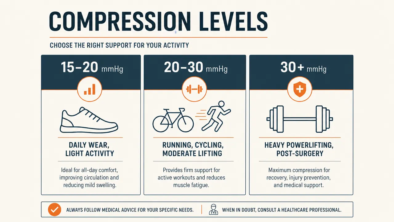 Comparison chart showing compression mmHg levels for different activity types