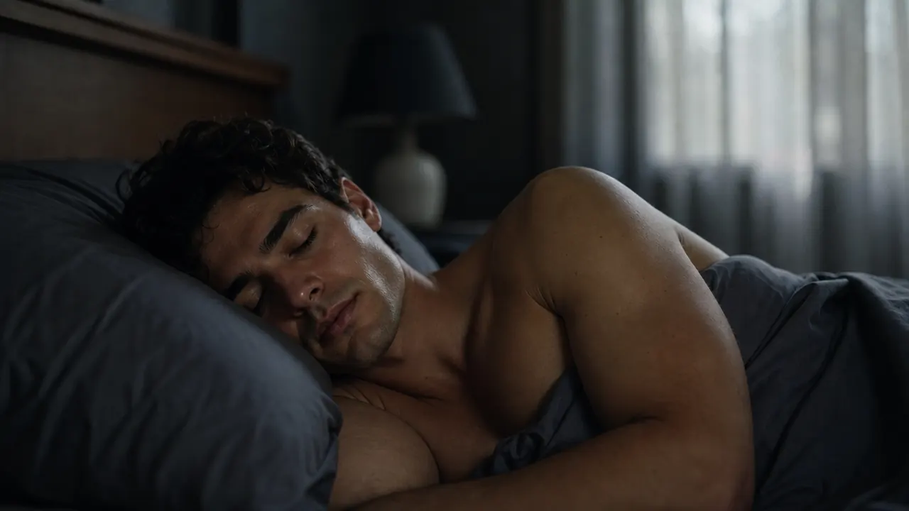 Person sleeping soundly in a dark room after an evening training session